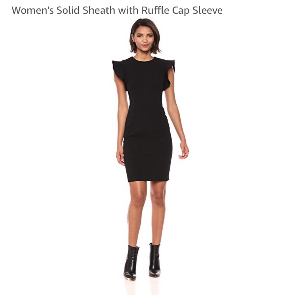 NWT CK Black Sheath Dress with detail cap sleeves